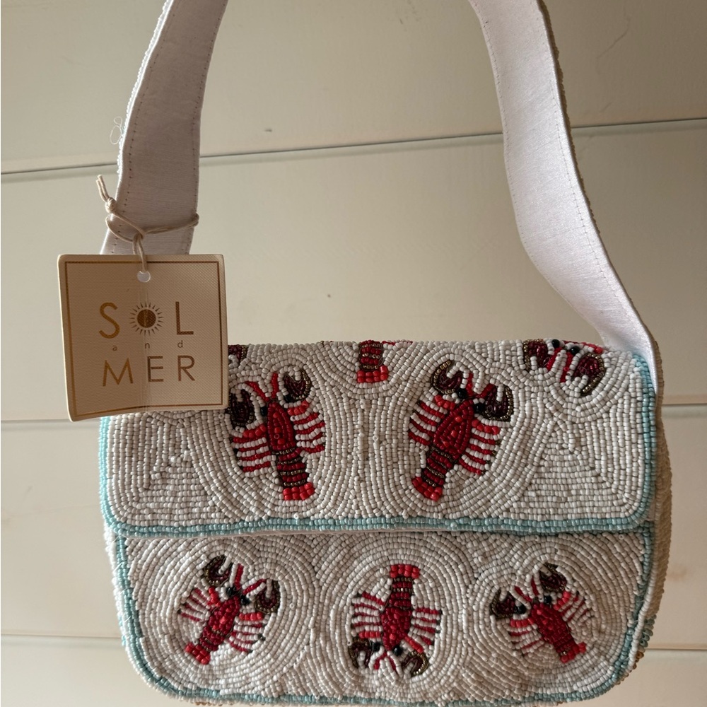 Beaded Lobster Shoulder Bag - White and Red
